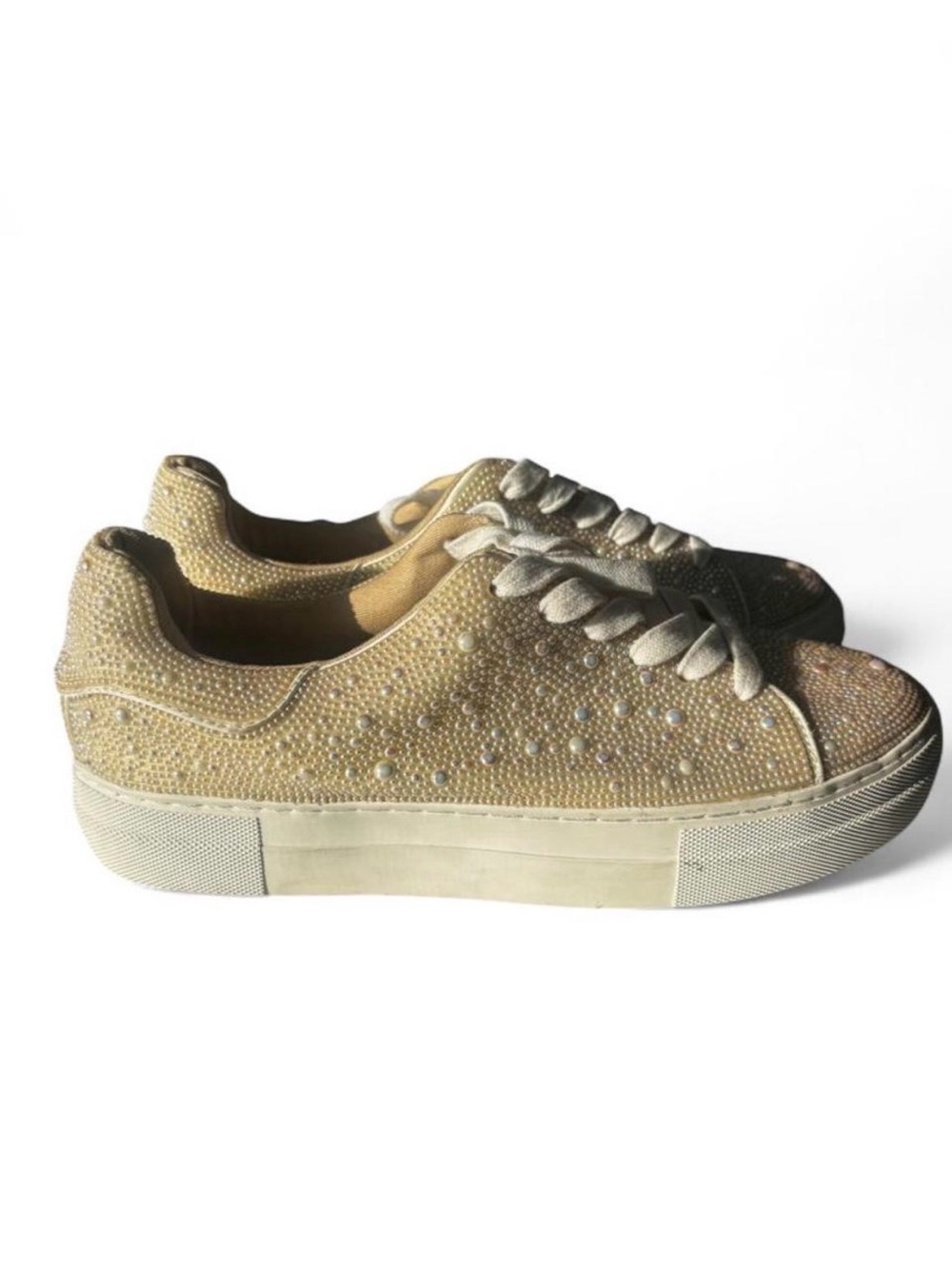 Betsey Johnson Suton Pearl & Crystal Embellished Champagne Sneakers